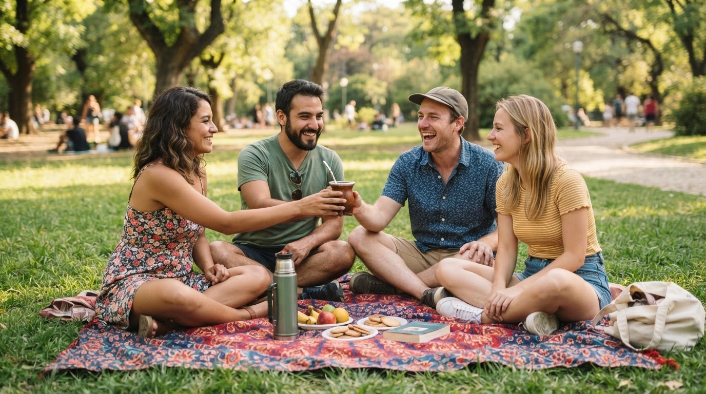 Freunde teilen Mate im Park
